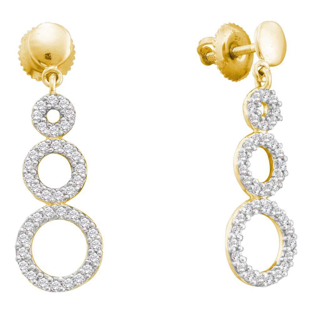 3/8cttw Diamond Triple Circle Dangle Drop Stud Earrings 14k Gold Screw Back