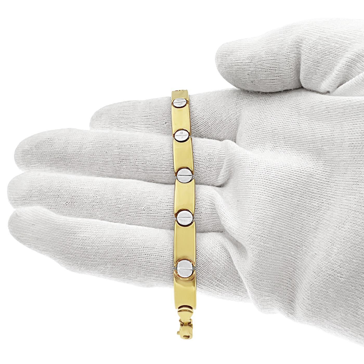 10k Two Tone Gold Screw Link Bracelet 7.5"