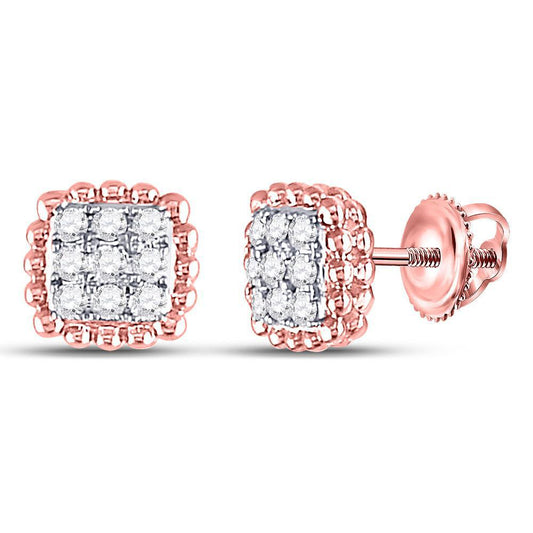 Diamond Square Cluster Earrings 10k Rose Gold 1/4 Cttw Screw Back