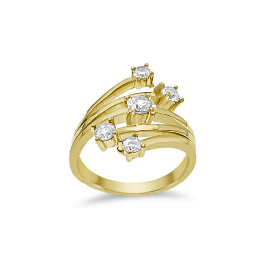 10K Yellow Gold Starburst Bypass Cluster Ring