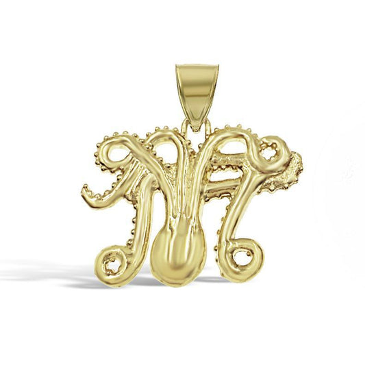 14K Yellow Gold Octopus Tentacle Pendant Charm 1 inch