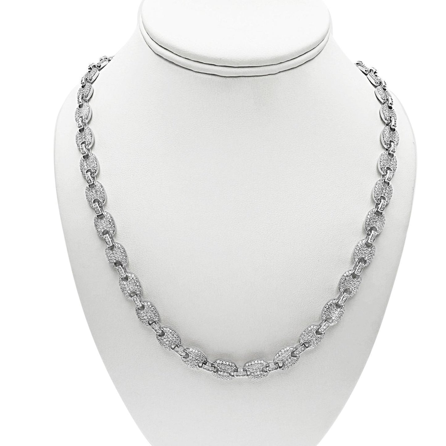 Puff Mariner Anchor Iced Out Link Chain CZ Necklace Solid 925 Sterling Silver