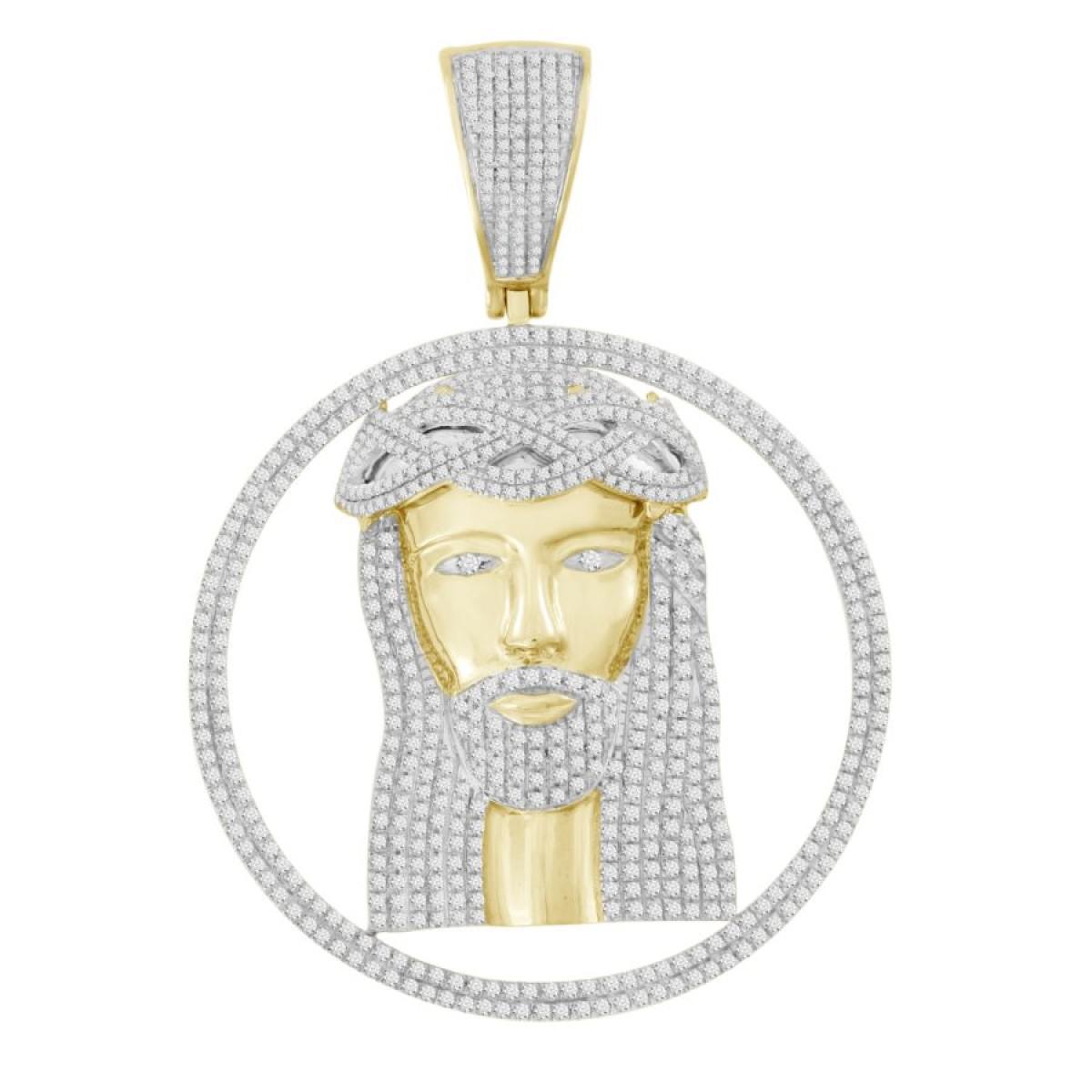 1.70ctw Diamond Jesus Head Round Mens Pendant Charm 10k Yellow Gold