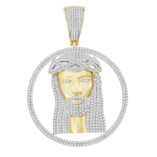 1.70ctw Diamond Jesus Head Round Mens Pendant Charm 10k Yellow Gold