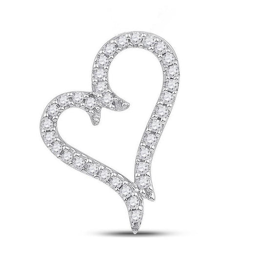10K White Gold 0.20 CTW Diamond Heart Pendant Open Curved Design Charm