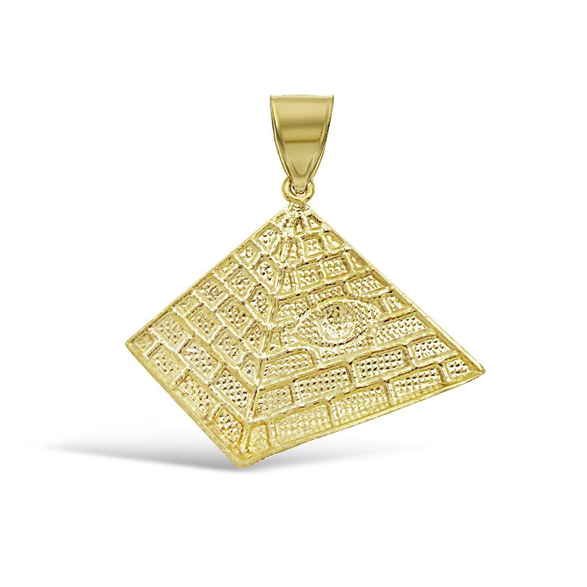 10k Gold Pyramid All-Seeing Eye Illuminati Pendant Egyptian Style Charm 1.7 inch
