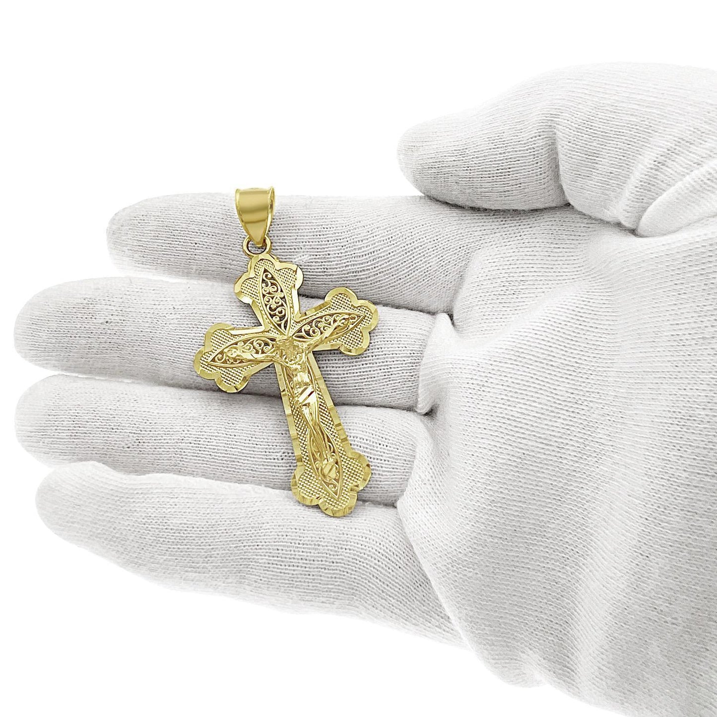 Jesus Crucifix Cross Pendant 10k Gold Yellow Charm 2.3"