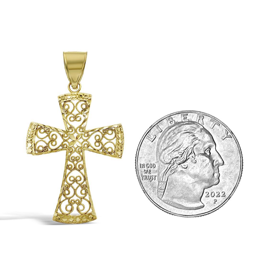 Cross Pendant Charm 10k Yellow Gold 1.9 inch