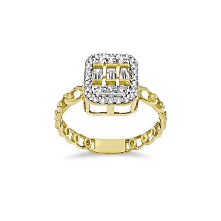 14K Yellow Gold Link Chain Cushion Ring