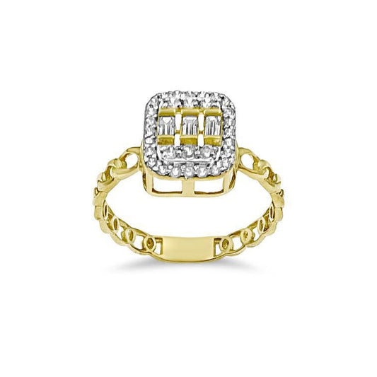 14K Yellow Gold Link Chain Cushion Ring