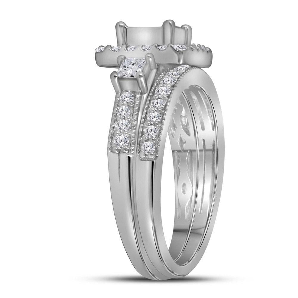 1.15Ctw Princess Diamond Bridal Engagement Wedding Ring Set Band 10k White Gold