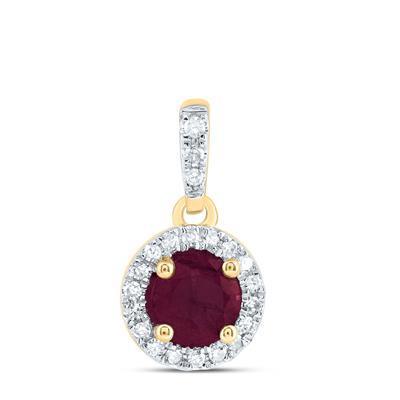 Natural Ruby 5mm Diamond Halo Pendant Charm 14K Yellow Gold