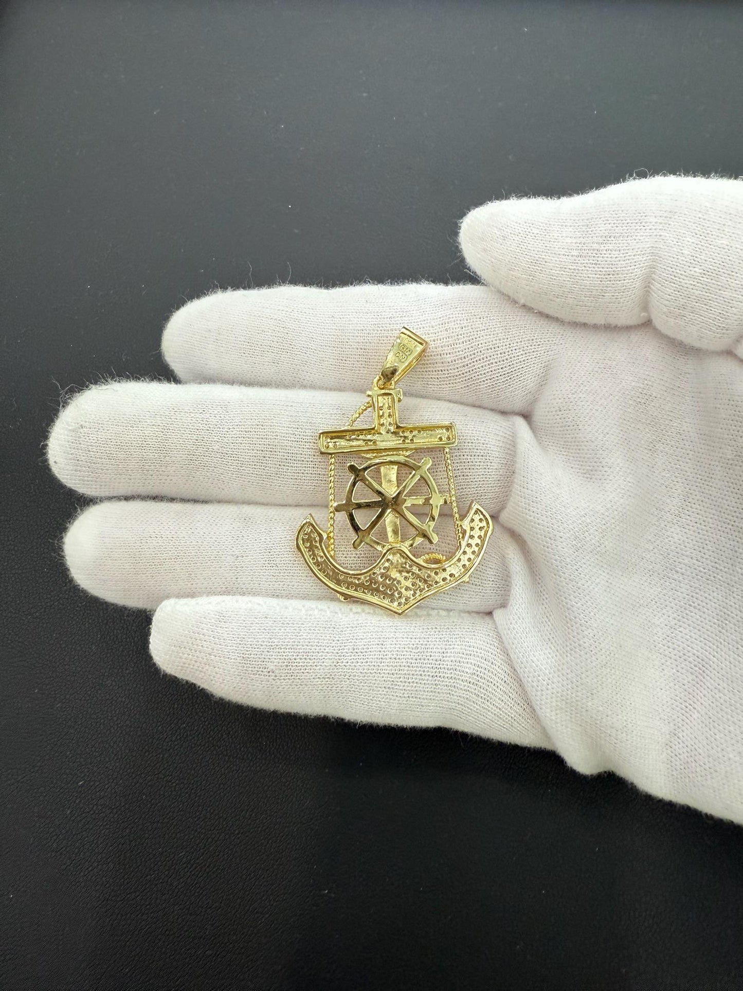 Anchor Wheel Pendant 925 Sterling Silver Gold Plated