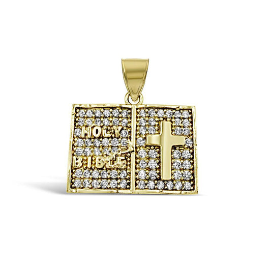 10K Yellow Gold Holy Bible Book Pendant