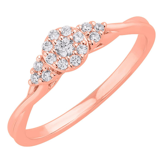 Diamond Round Cluster Crossover Engagement Ring 14K Rose Gold