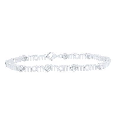 Diamond MOM Charm Mother Bracelet 925 Sterling Silver 7 inch