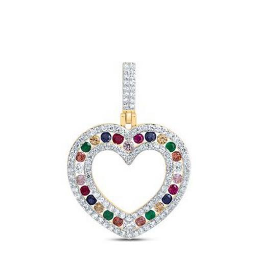 Multicolor Sapphire & Diamond Heart Pendant 10k White Gold