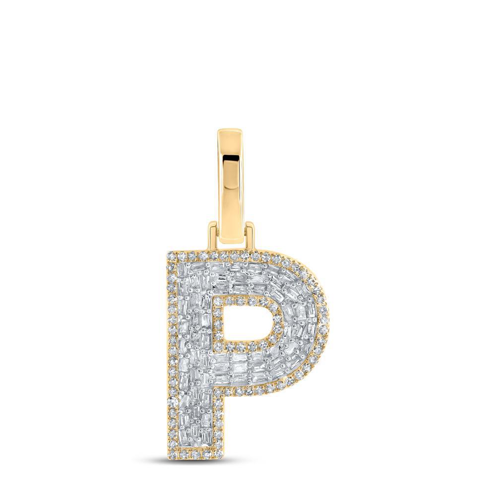 10k Yellow Gold Baguette Diamond Initial Letter P Charm Pendant 1/2Cttw