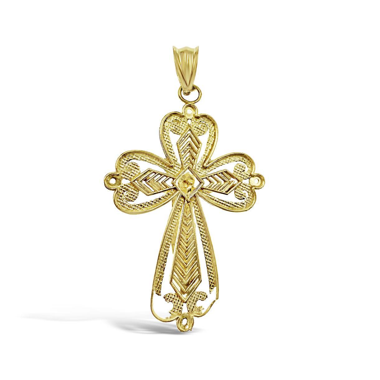 Cross Jesus Crucifix Pendant 10k Yellow Gold Charm Diamond Cut 1.4 inch