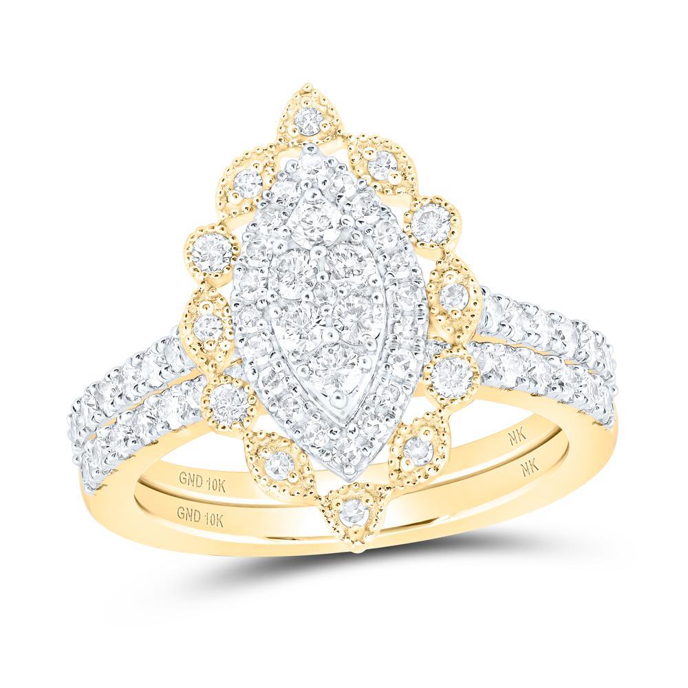 1.05ctw Diamond Marquise Shape Wedding Bridal Ring Set 10k Yellow Gold