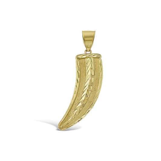 Lucky Horn Pendant real 10k Gold Charm 2"