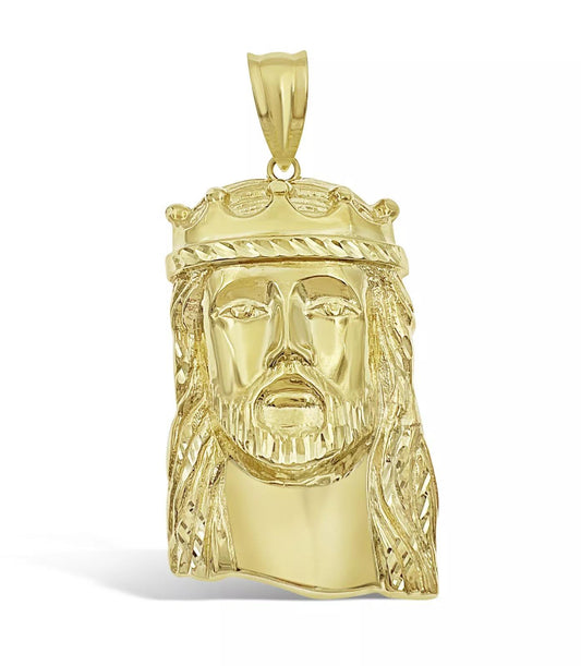 10k Yellow Gold Jesus Head Crown Pendant Charm 1.4"