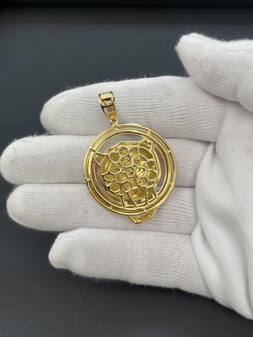 Tiger Head Pendant 925 Sterling Silver Gold Plated