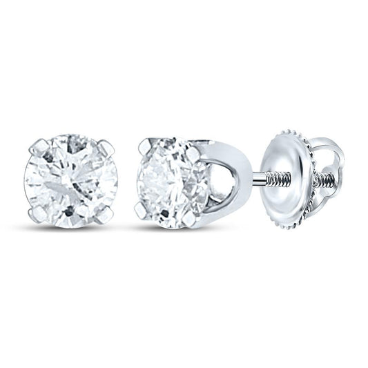 0.80ctw Round Natural Diamond Solitaire Stud Earrings 14k White Gold