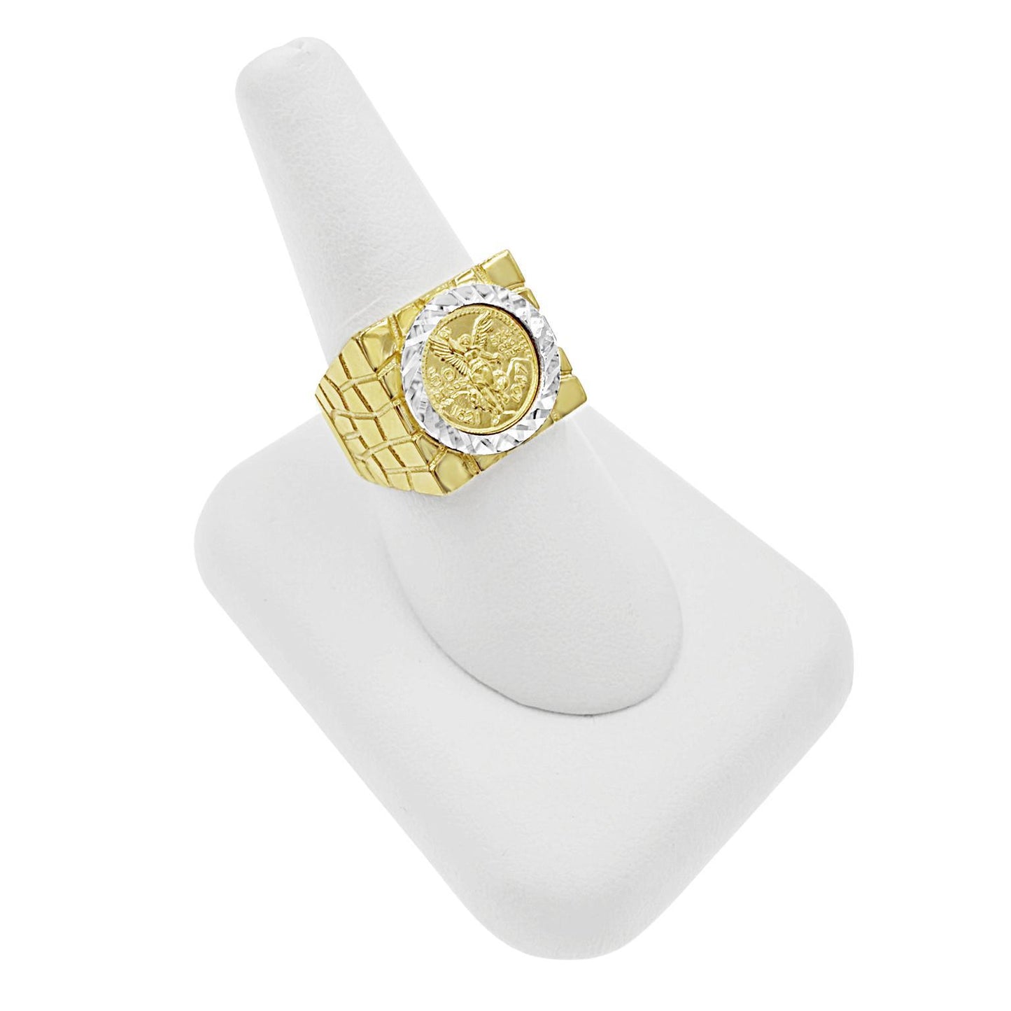 14K Gold Mexican Centenario 50 Peso Coin Ring Mens Nugget Band Signet