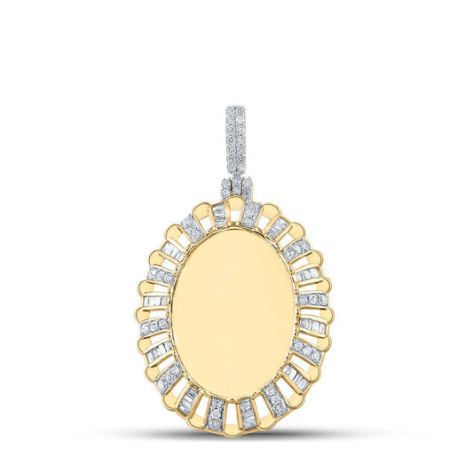 0.87 cttw Diamond Oval Memory Pendant Picture Photo Frame Charm 10k Yellow Gold