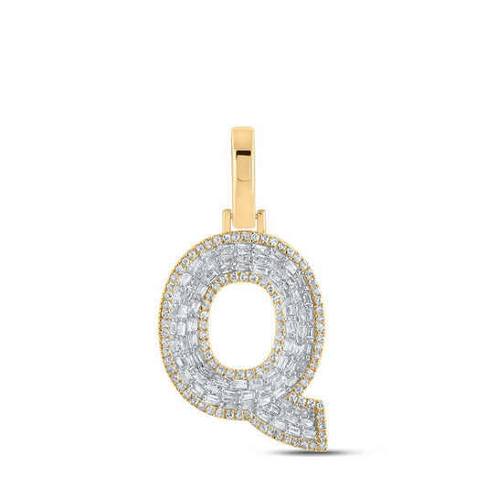 10kt Yellow Gold Baguette Diamond Initial Letter Q Charm Pendant 5/8Cttw