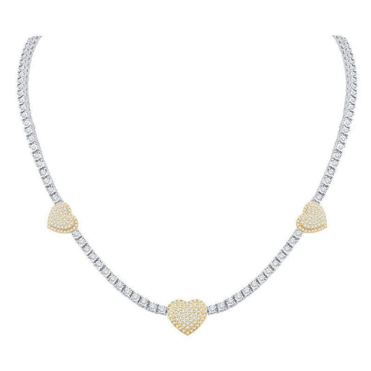 3.25 ctw Diamond Tennis Necklace 10K Two Tone Gold Three Heart