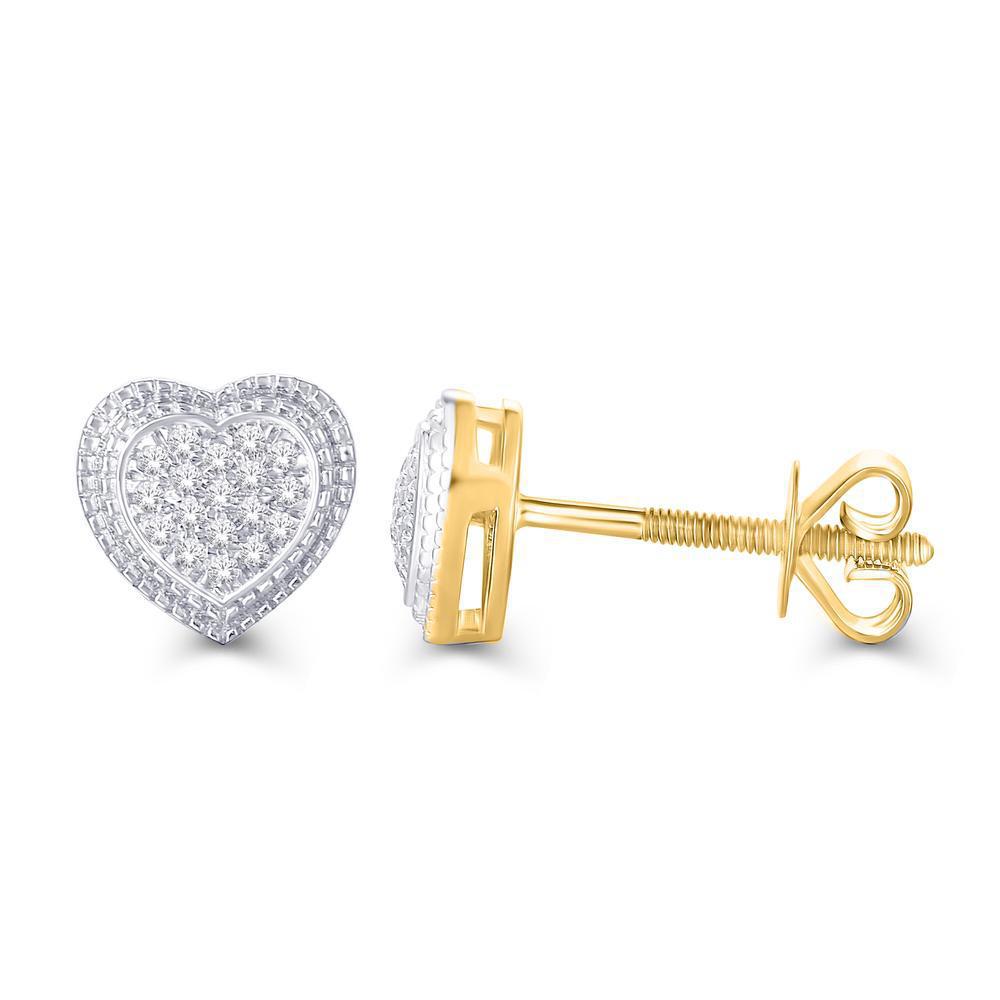 Diamond Heart Stud Earrings 10k Yellow Gold Screw Back 1/13cttw