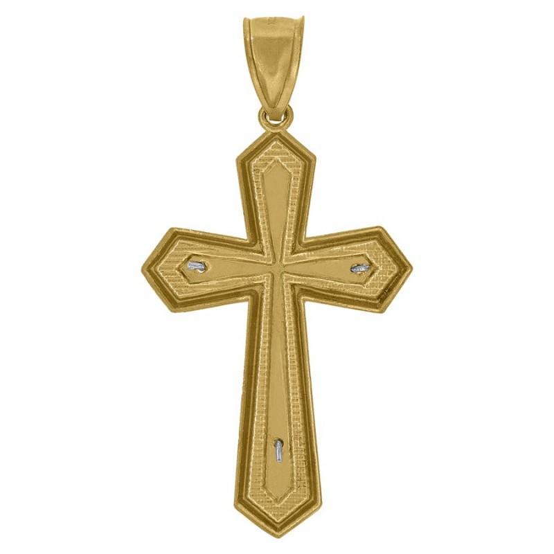 10k Two tone Gold Cross Diamond Cut Crucifix Pendant Charm