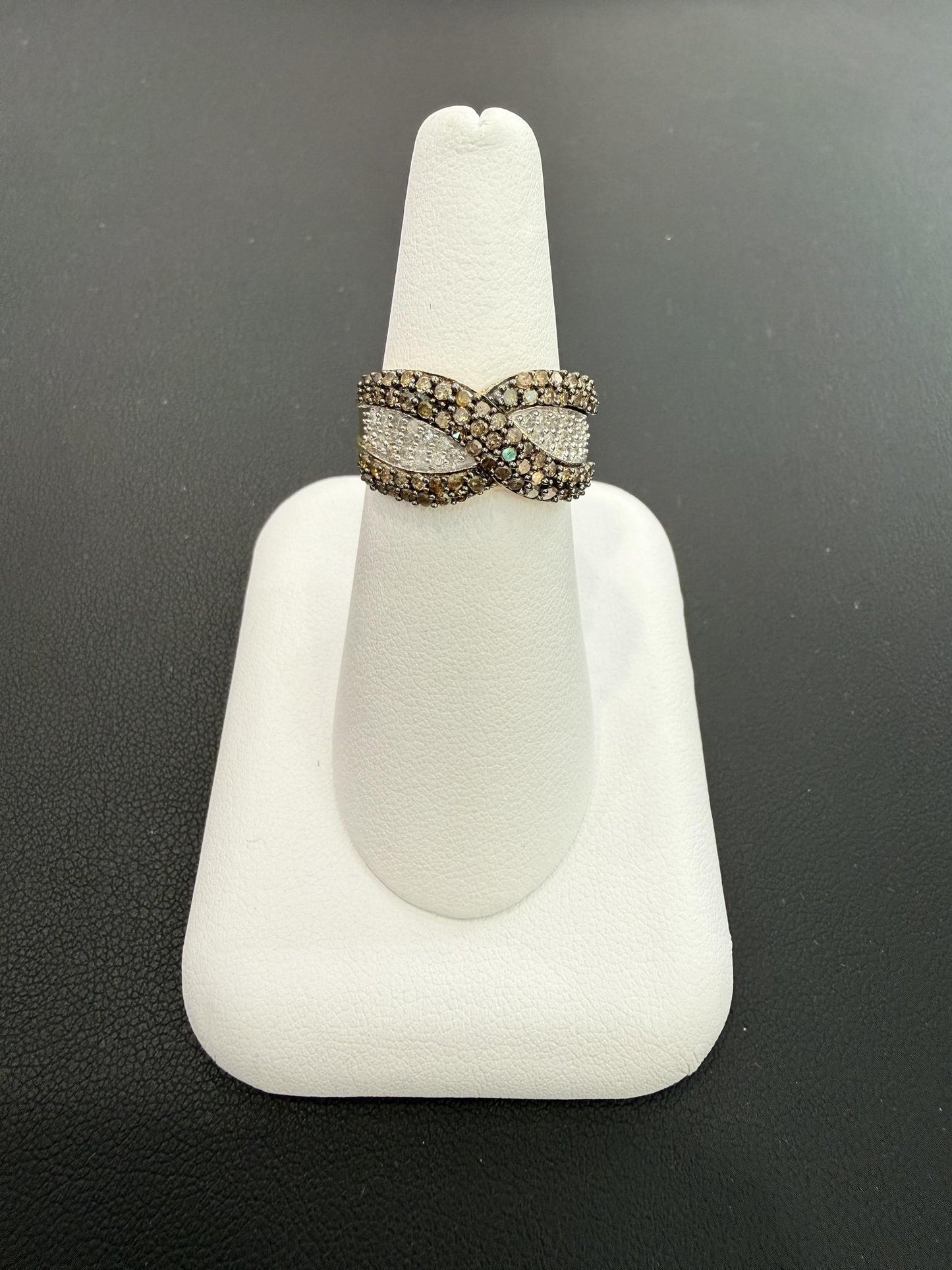 1ctw Chocolate White Diamond Crossover Band 10K Yellow Gold