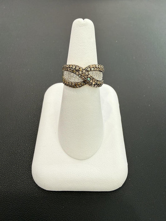 1ctw Chocolate White Diamond Crossover Band 10K Yellow Gold