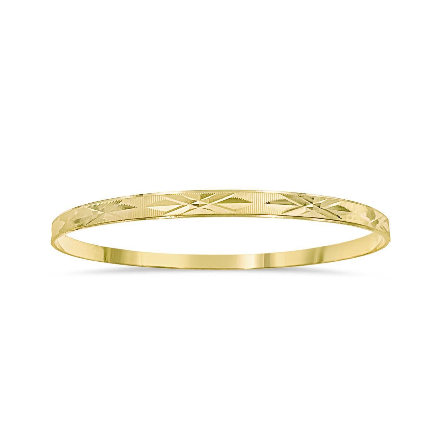 Solid 14k Gold Bangle Bracelet Diamond Cut 8"