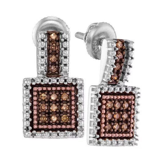 0.20cttw Brown Chocolate Diamond Square Earrings 925 Sterling Silver