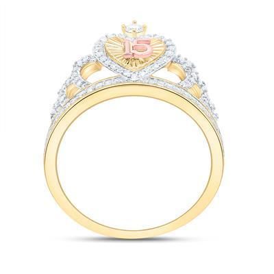 0.33ctw Diamond Crown Quinceanera 15 Years Birthday Ring 10k Yellow Gold