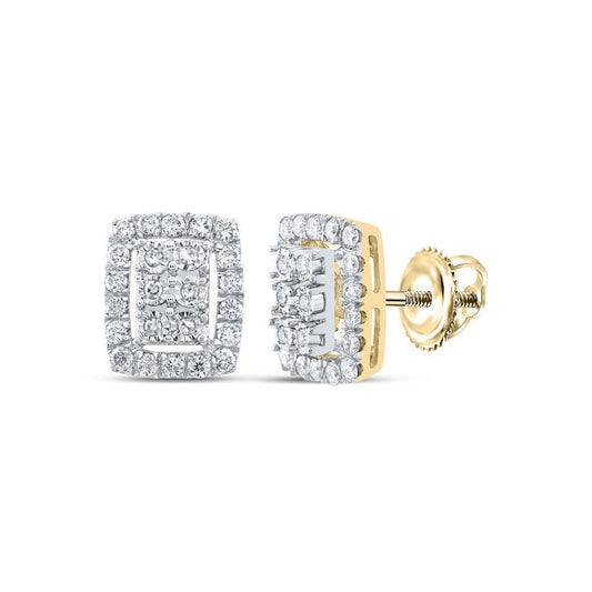 0.37ctw Round Diamond Rectangle Cluster Stud Earrings 10k Yellow Gold Screw Back