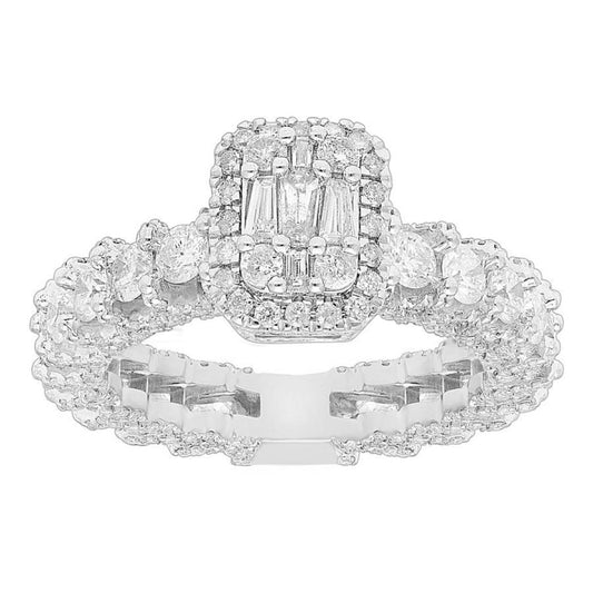 3.00 Cttw Baguette Diamond Cushion Bridal Engagement Ring 14k White Gold