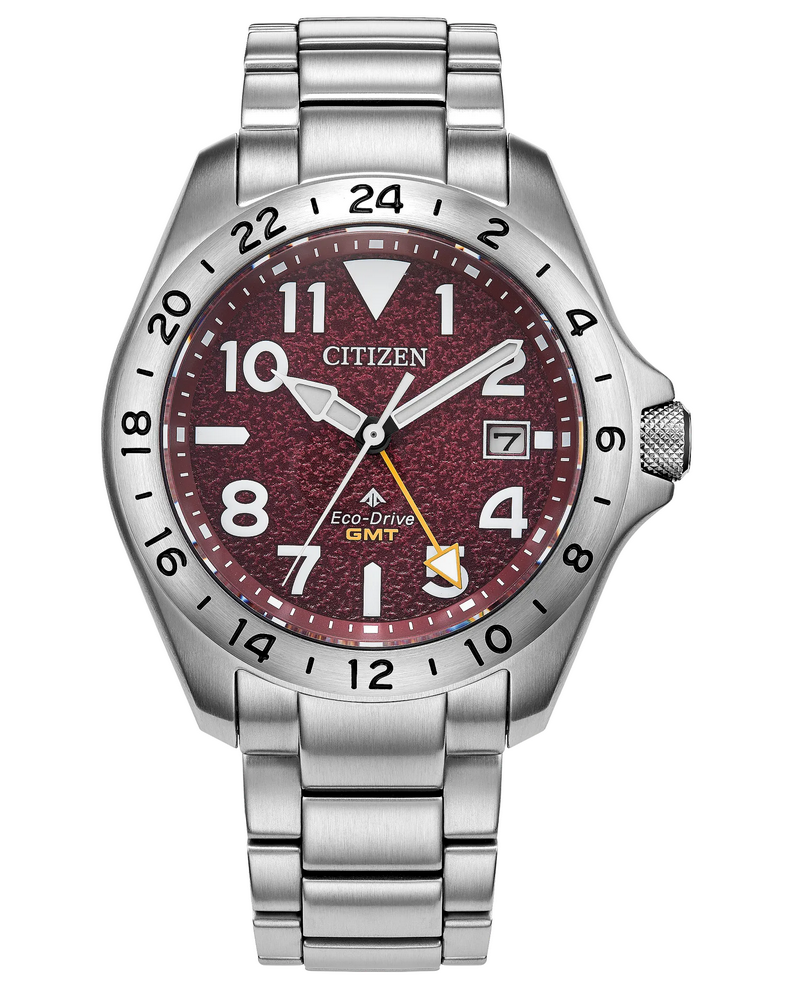Citizen Promaster Land GMT Eco-Drive Red Dial Mens Watch BJ7150-50W
