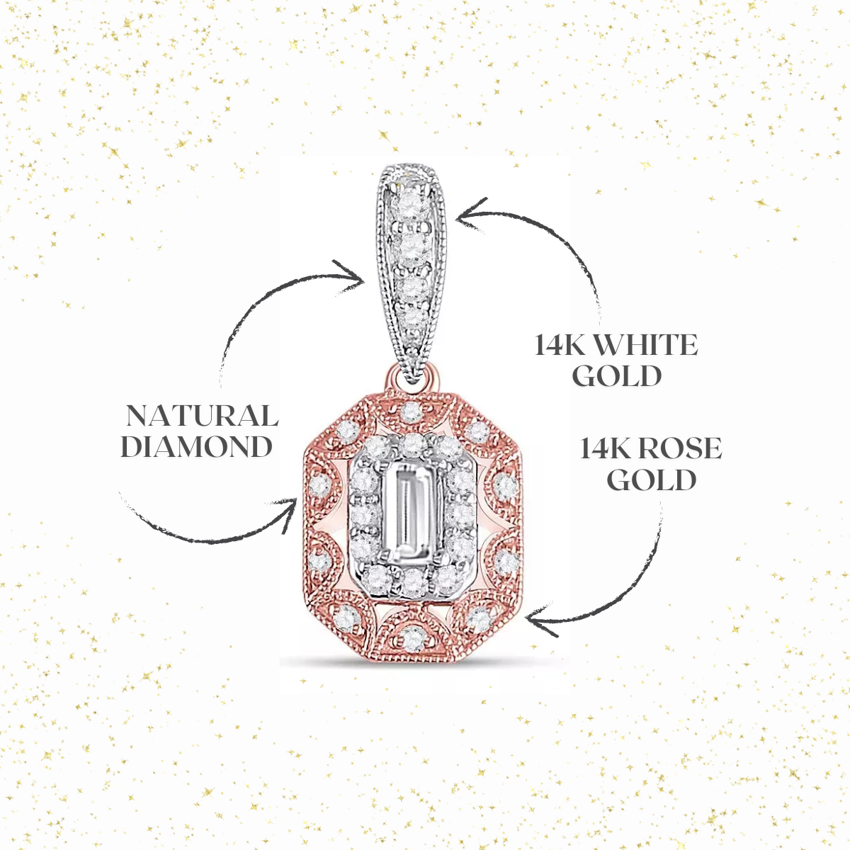 0.40ctw Diamond Emerald Octagon Halo Charm Pendant 14k Gold