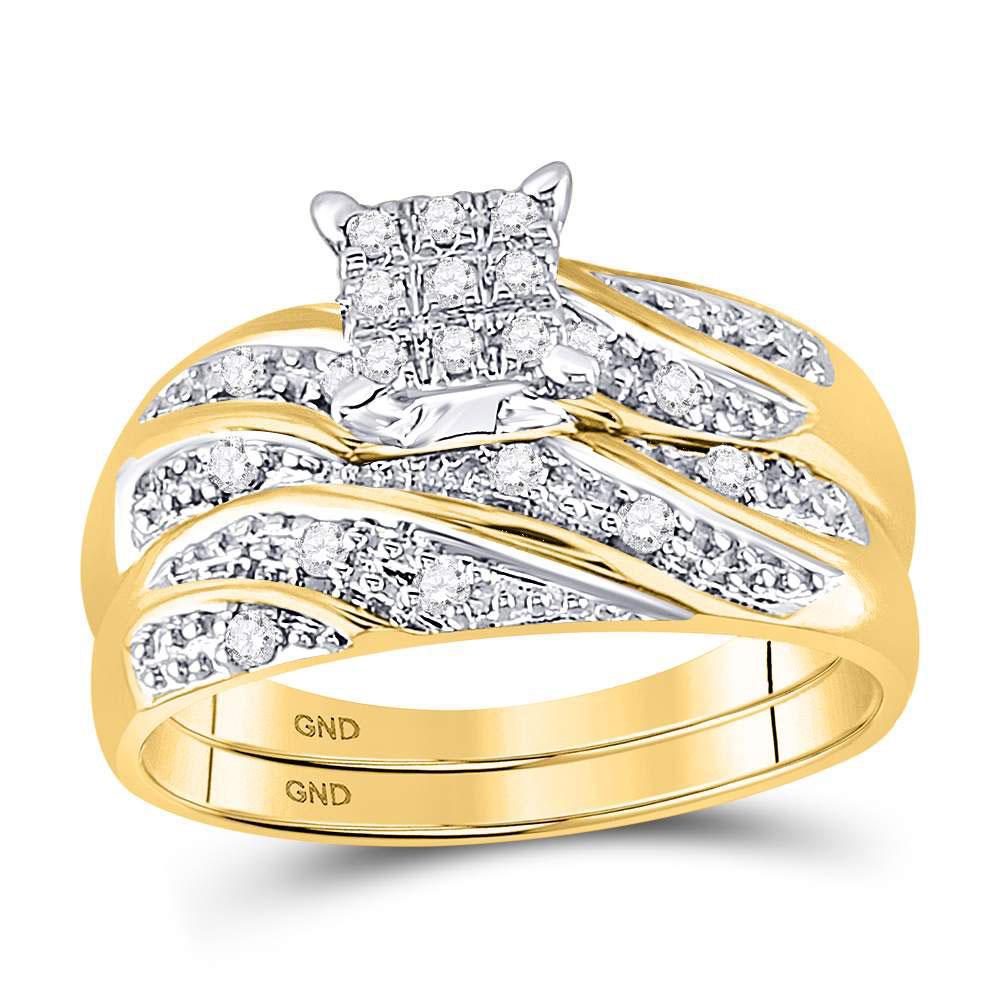 10kt Yellow Gold His Hers Round Diamond Square Matching Bridal Wedding Ring Set