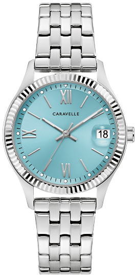 Caravelle by Bulova Dress Silver Tone Light Blue Dial Mens Watch 43B174