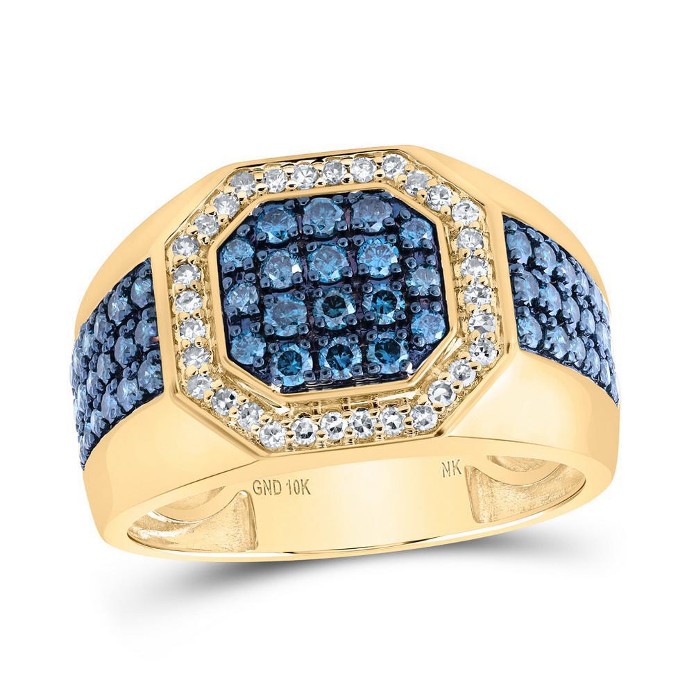1.21Ctw Colored Blue Diamond Octagon Mens Signet Ring Band 10k Yellow Gold