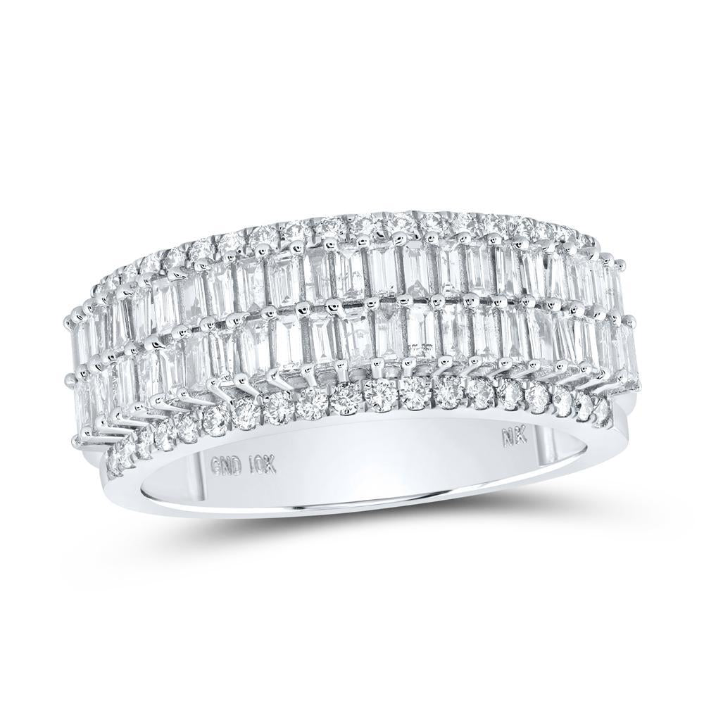 1.29 ctw Baguette Diamond Mens Band Ring 10k White Gold
