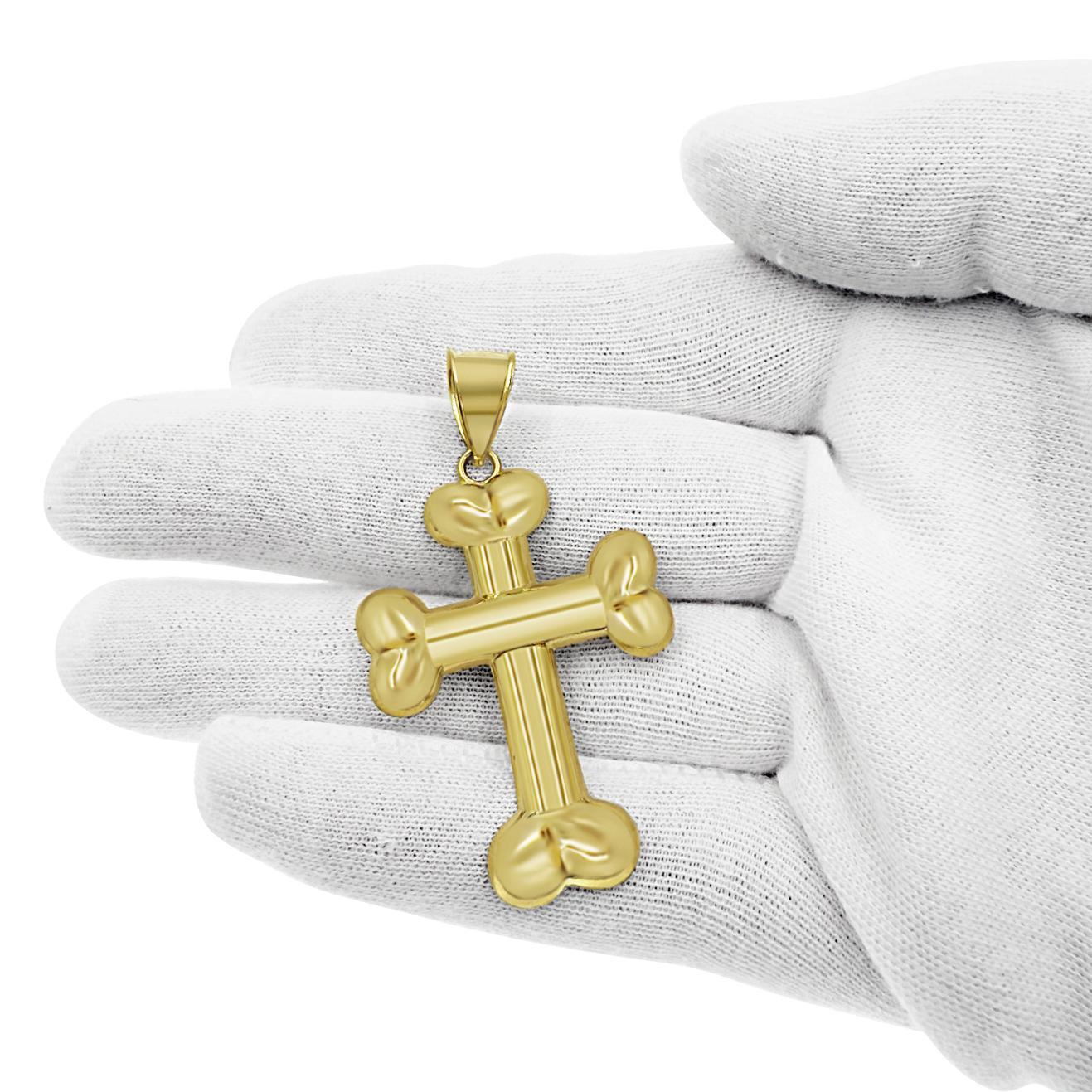 10K Yellow Gold Puffy Cross Pendant Charm 2 inch