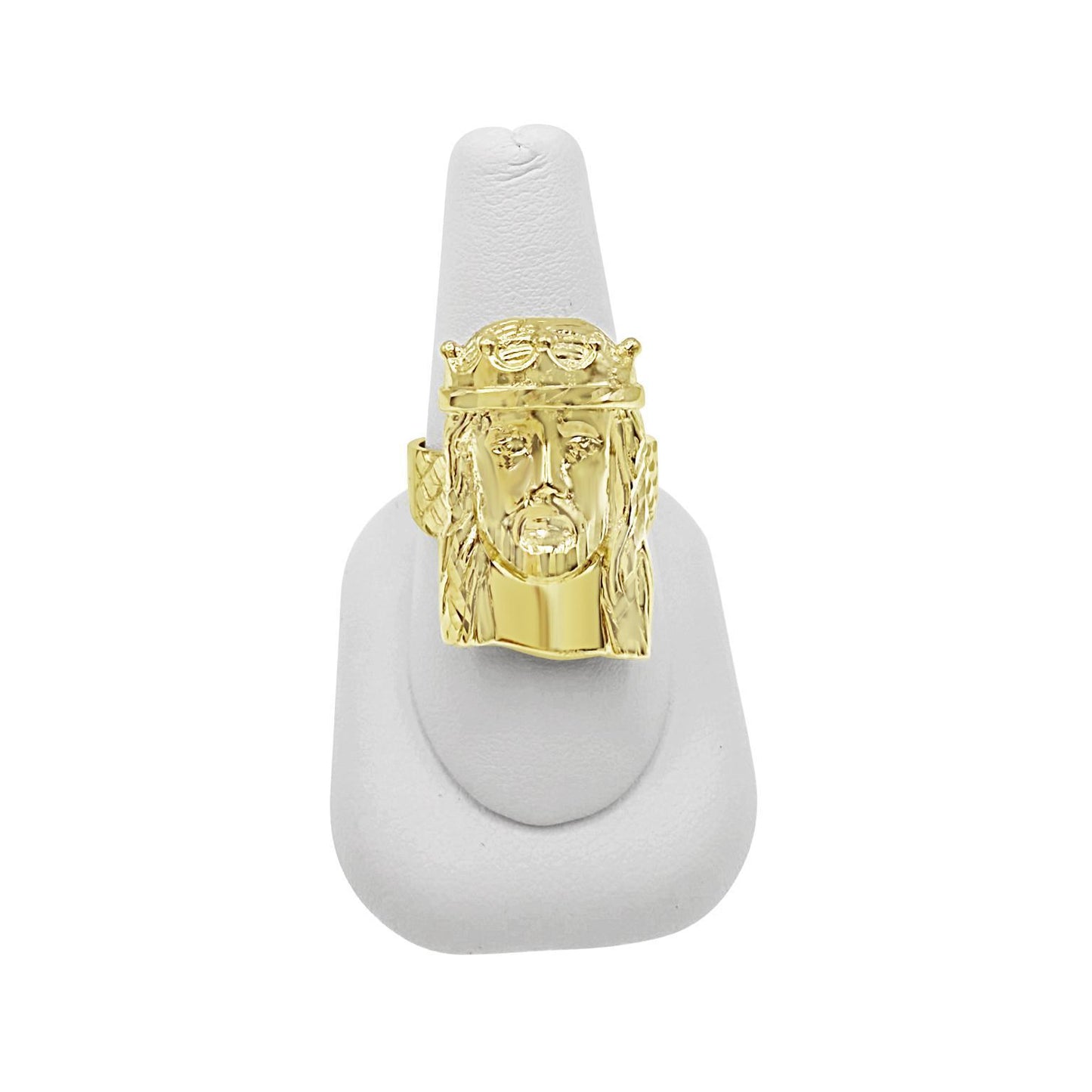 10k Yellow Gold Jesus Head Mens Ring