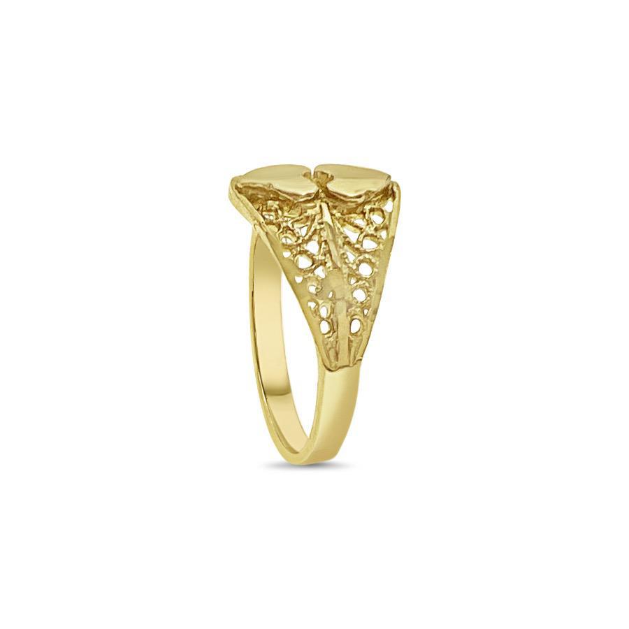 10K Yellow Gold Double Heart Filigree Ring